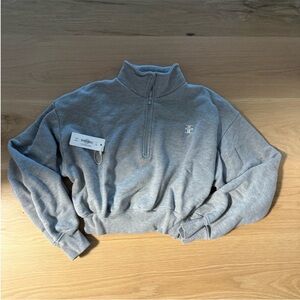 Eterne sz small grey crop half zip sweatshirt top
